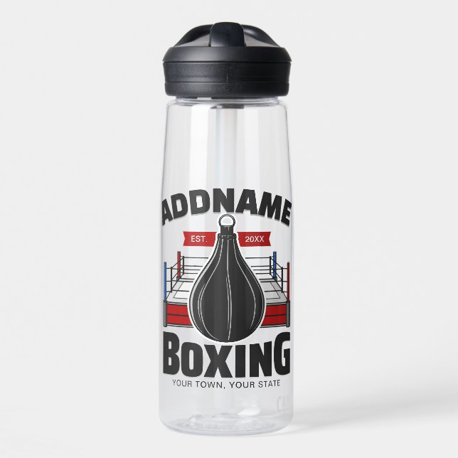 Boxing Ring ADD NAME Boxer Gym Speed Bag Water Bottle (Front)