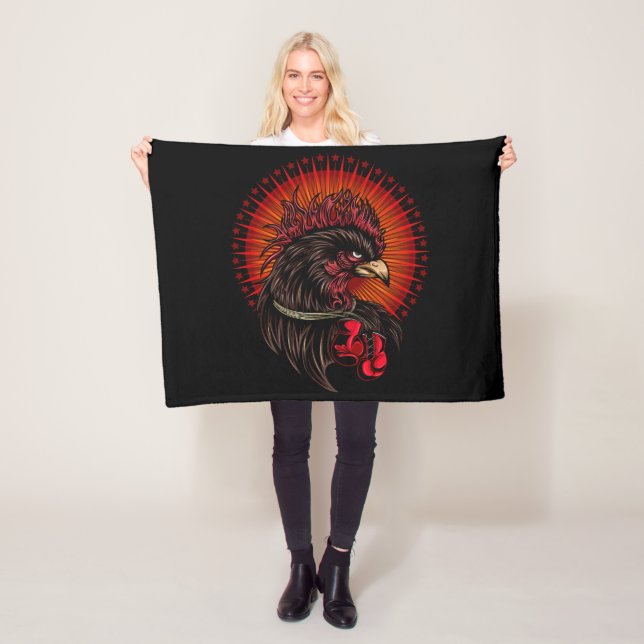 Boxing Rooster Fleece Blanket (In Situ)
