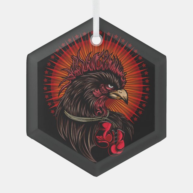 Boxing Rooster Glass Tree Decoration (Front)