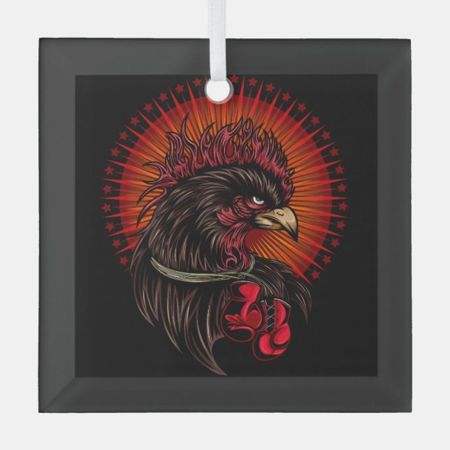 Boxing Rooster Glass Tree Decoration (Front)