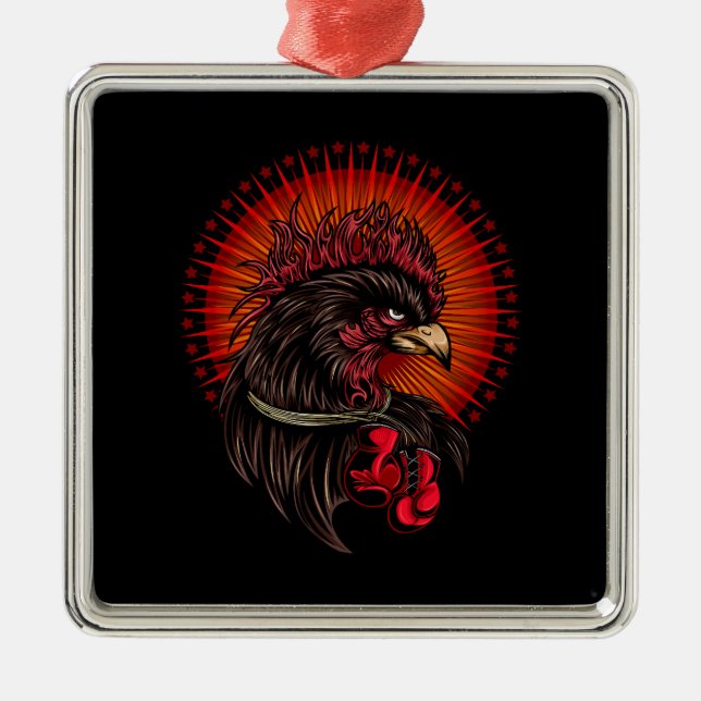 Boxing Rooster Metal Tree Decoration (Front)