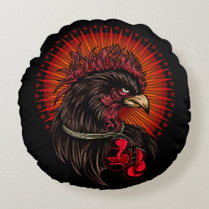 Boxing Rooster Round Cushion