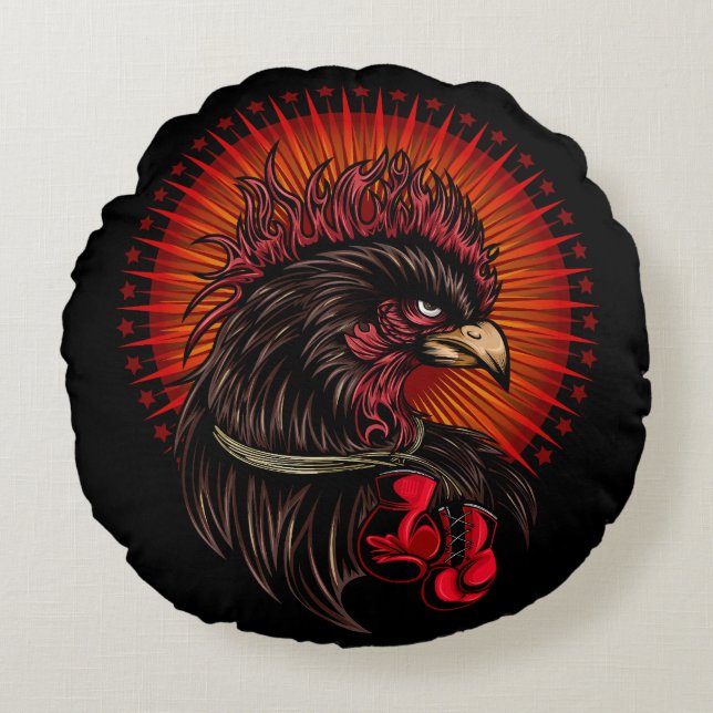 Boxing Rooster Round Cushion (Front)