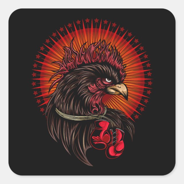 Boxing Rooster Square Sticker (Front)