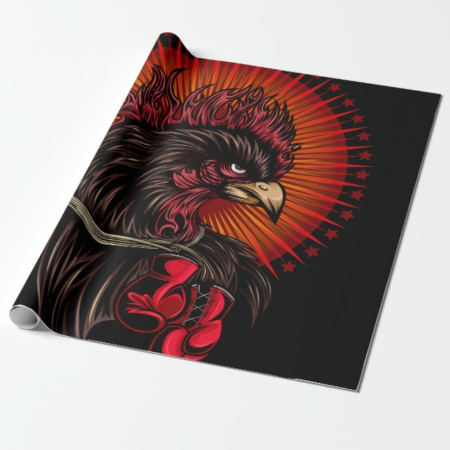 Boxing Rooster Wrapping Paper (Unrolled)