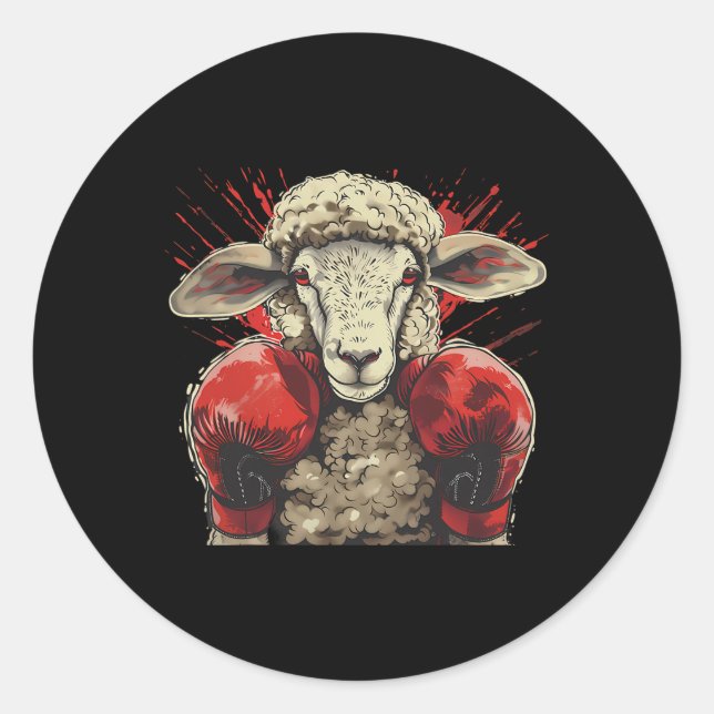Boxing Sheep Lamb Boxing Gloves Kickboxing Funny B Classic Round Sticker (Front)