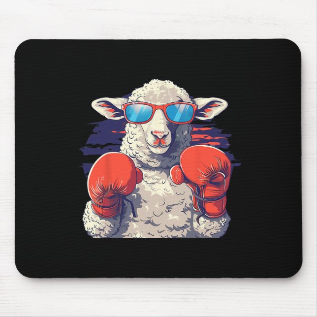 Boxing Sheep Lamb Boxing Gloves Kickboxing Funny B Mouse Pad (Front)