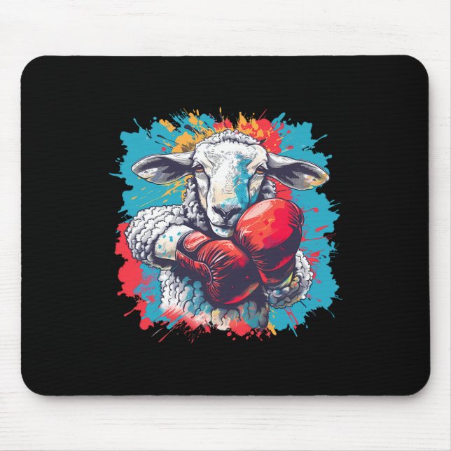 Boxing Sheep Lamb Boxing Gloves Kickboxing Funny B Mouse Pad (Front)