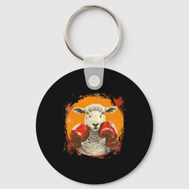 Boxing Sheep With Boxing Gloves Kickboxing Funny B Key Ring (Front)