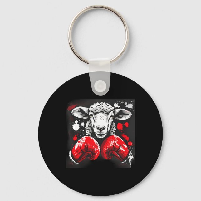 Boxing Sheep With Boxing Gloves Kickboxing Funny B Key Ring (Front)