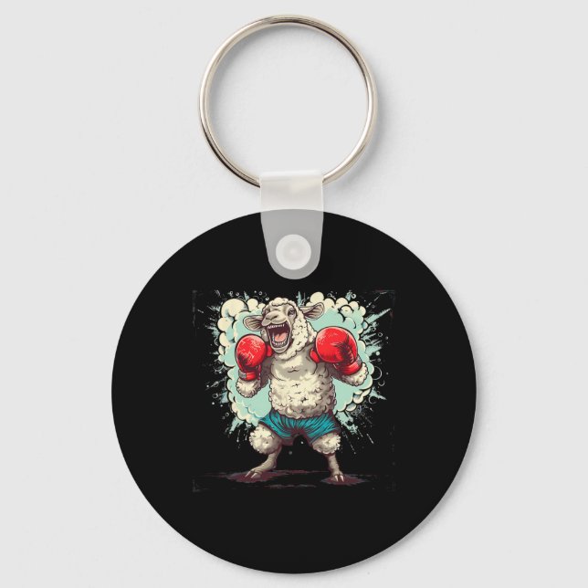 Boxing Sheep With Boxing Gloves Kickboxing Funny B Key Ring (Front)