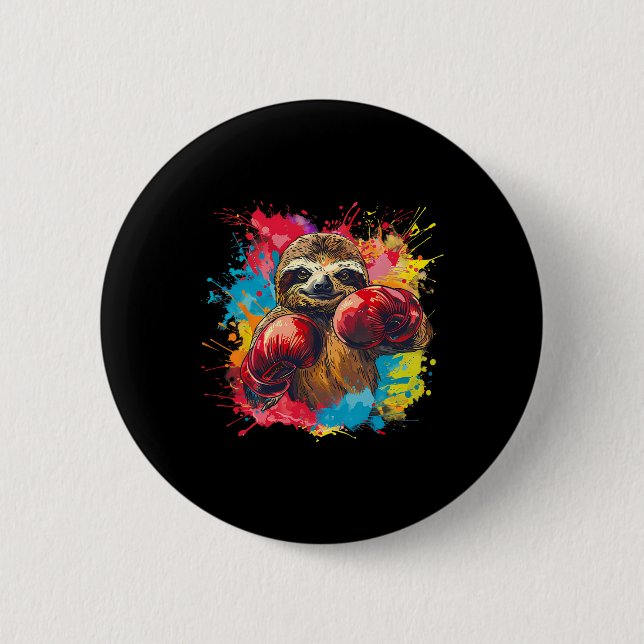 Boxing Sloth Lover Boxing Gloves Kickboxing Funny  6 Cm Round Badge (Front)