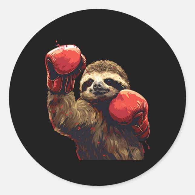 Boxing Sloth Lover Boxing Gloves Kickboxing Funny  Classic Round Sticker (Front)