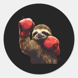 Boxing Sloth Lover Boxing Gloves Kickboxing Funny Classic Round Sticker
