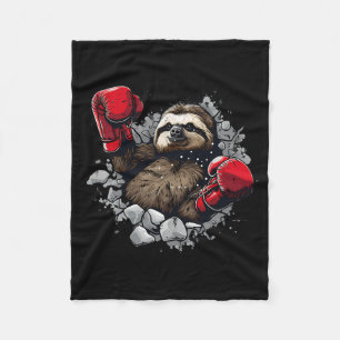 Boxing Sloth Lover Boxing Gloves Kickboxing Funny  Fleece Blanket
