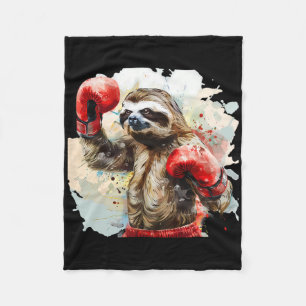 Boxing Sloth Lover Boxing Gloves Kickboxing Funny Fleece Blanket
