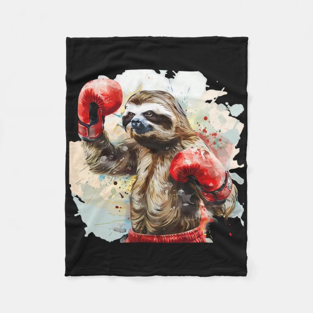 Boxing Sloth Lover Boxing Gloves Kickboxing Funny  Fleece Blanket (Front)