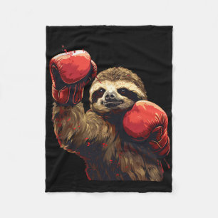 Boxing Sloth Lover Boxing Gloves Kickboxing Funny  Fleece Blanket