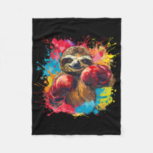Boxing Sloth Lover Boxing Gloves Kickboxing Funny  Fleece Blanket