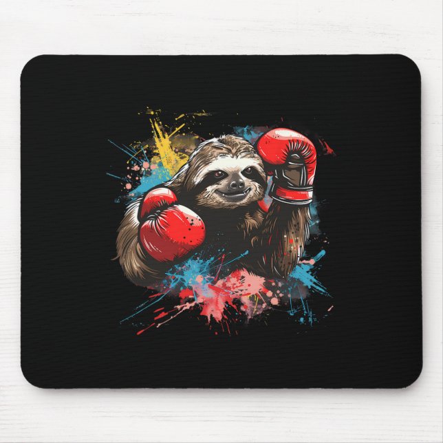 Boxing Sloth Lover Boxing Gloves Kickboxing Funny  Mouse Pad (Front)