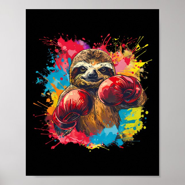 Boxing Sloth Lover Boxing Gloves Kickboxing Funny  Poster (Front)