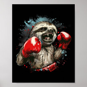 Boxing Sloth Lover Boxing Gloves Kickboxing Funny Poster