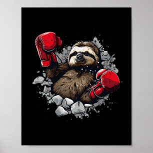 Boxing Sloth Lover Boxing Gloves Kickboxing Funny Poster