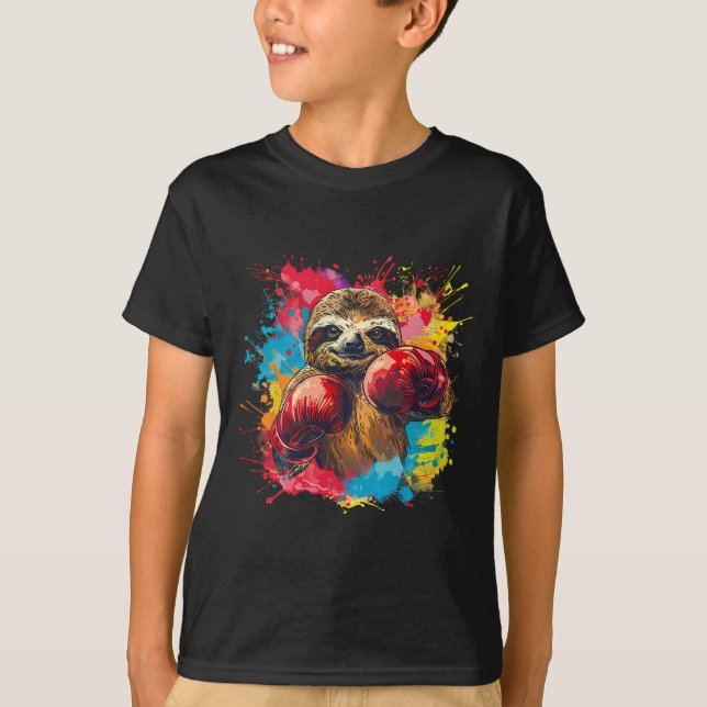 Boxing Sloth Lover Boxing Gloves Kickboxing Funny  T-Shirt (Front)