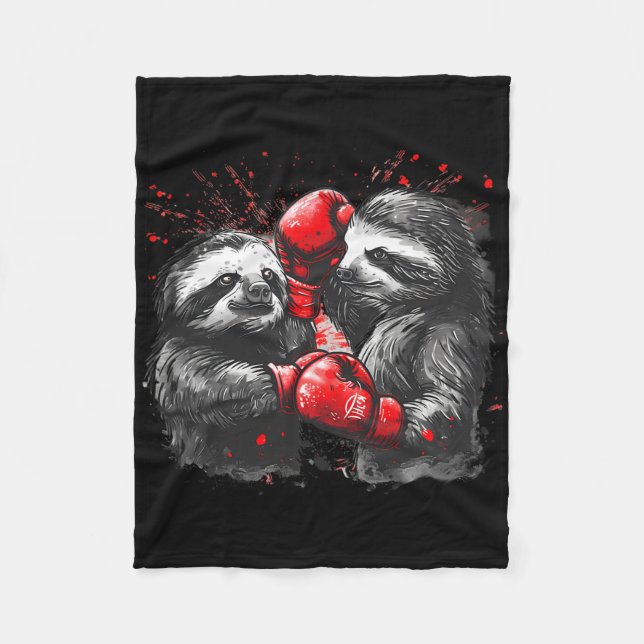 Boxing Sloth With Boxing Gloves Kickboxing Funny B Fleece Blanket (Front)