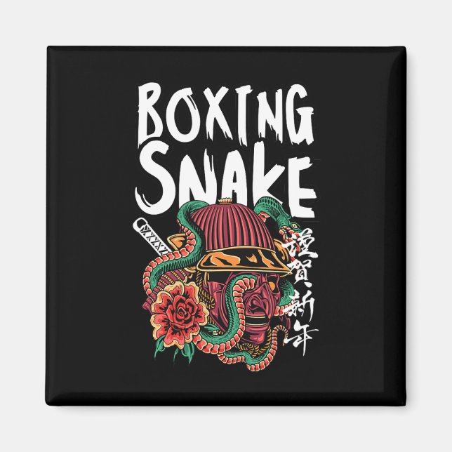 Boxing Snake Japanese Samurai Warrior Cobra Fighte Magnet (Front)