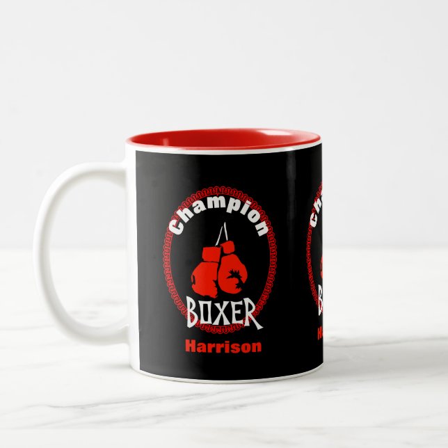 Boxing Sport Theme Graphic Two-Tone Coffee Mug (Left)