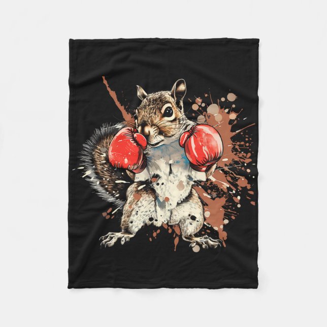 Boxing Squirrel With Boxing Gloves Kickboxing Funn Fleece Blanket (Front)