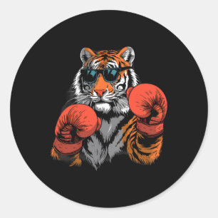 Boxing Tiger Lover Boxing Gloves Kickboxing Funny Classic Round Sticker
