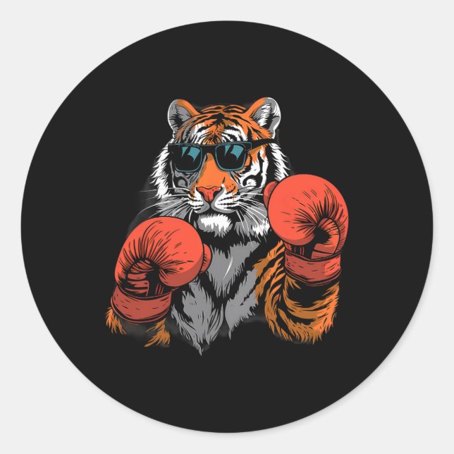 Boxing Tiger Lover Boxing Gloves Kickboxing Funny  Classic Round Sticker (Front)