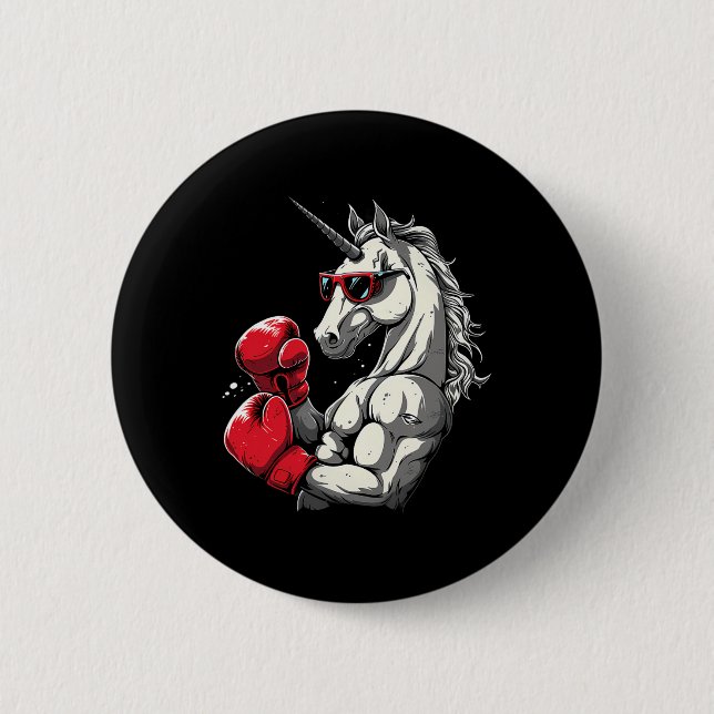 Boxing Unicorn With Boxing Gloves Kickboxing Cute  6 Cm Round Badge (Front)