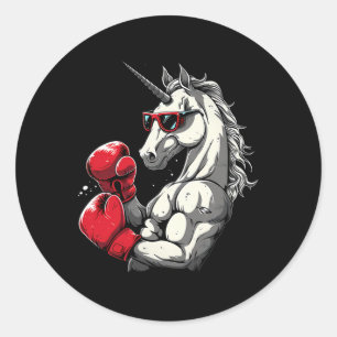 Boxing Unicorn With Boxing Gloves Kickboxing Cute  Classic Round Sticker