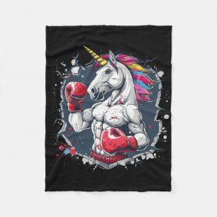 Boxing Unicorn With Boxing Gloves Kickboxing Funny Fleece Blanket