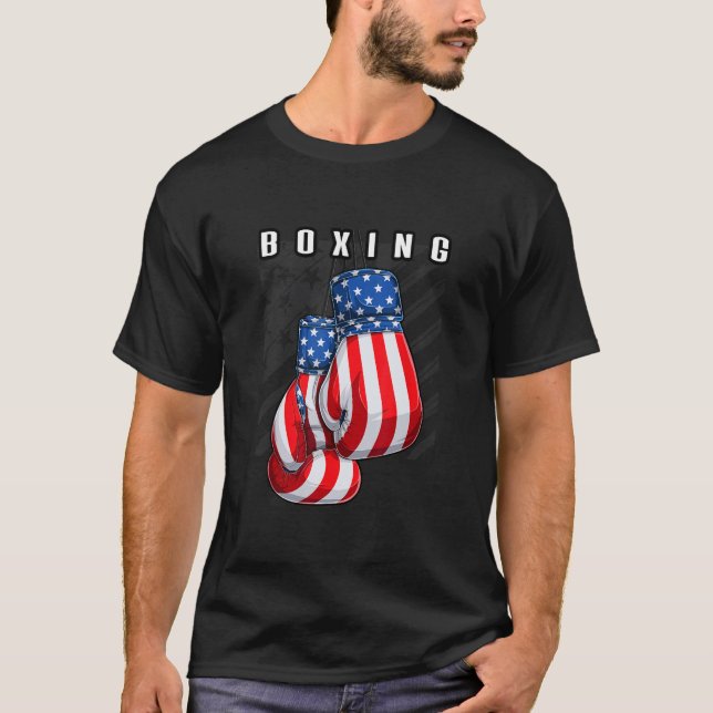 Boxing USA American Flag Boxing Gloves T-Shirt (Front)