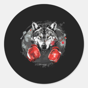 Boxing Wolf With Boxing Gloves Kickboxing Funny Bo Classic Round Sticker