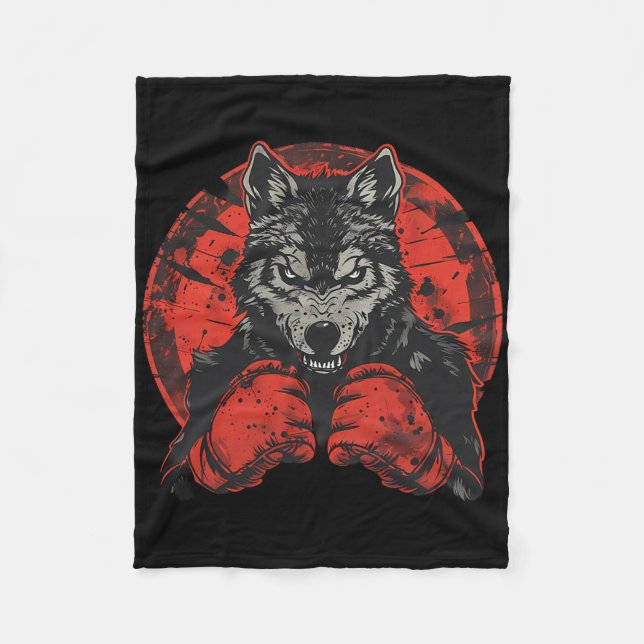 Boxing Wolf With Boxing Gloves Kickboxing Funny Bo Fleece Blanket (Front)