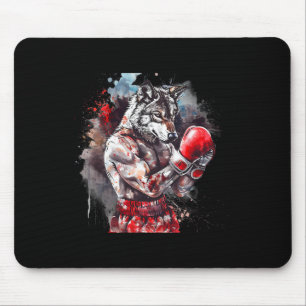 Boxing Wolf With Boxing Gloves Kickboxing Funny Bo Mouse Pad