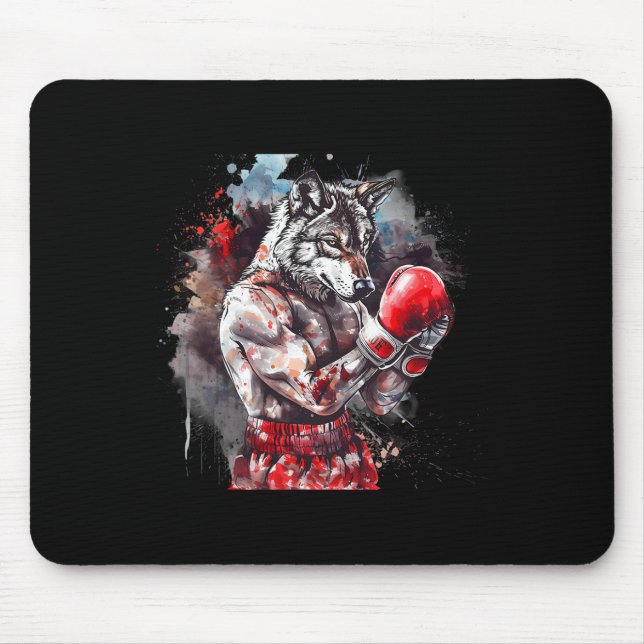 Boxing Wolf With Boxing Gloves Kickboxing Funny Bo Mouse Pad (Front)