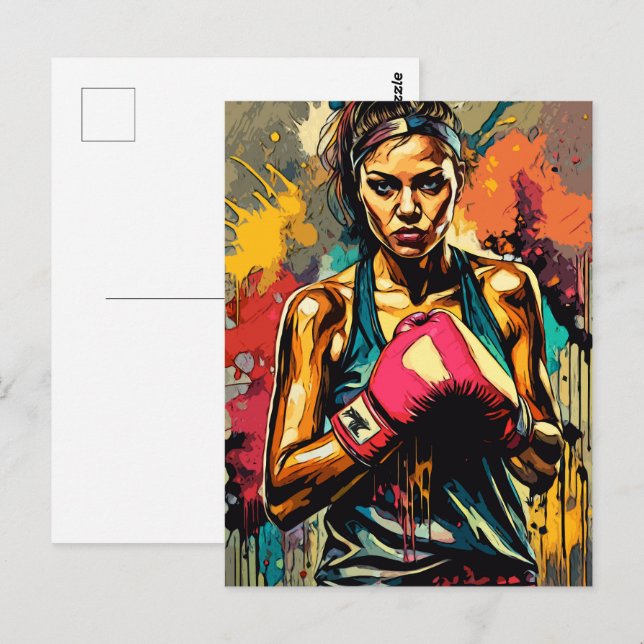 Boxing Woman Modern Fighter Martial Arts Portrait Postcard (Front/Back)