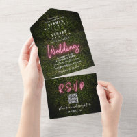 Boxwood and Pink Neon Sign Wedding RSVP