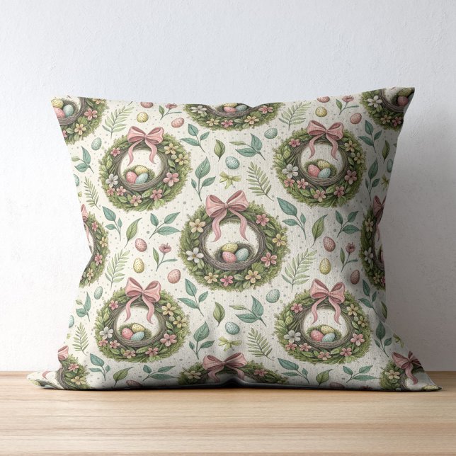 Boxwood Easter Wreath Pink Bow with Egg Cushion (Creator Uploaded)