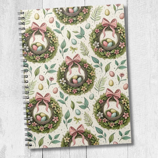 Boxwood Easter Wreath Pink Bow with Egg Notebook (Creator Uploaded)