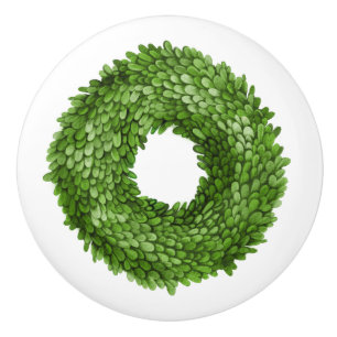 Boxwood Green Wreath  Ceramic Knob
