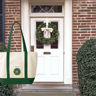 Boxwood Wreath Blue Bow Contrast Trim Boat Tote Bag