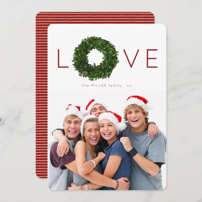 Boxwood Wreath Christmas Holiday Flat Card (Front/Back)