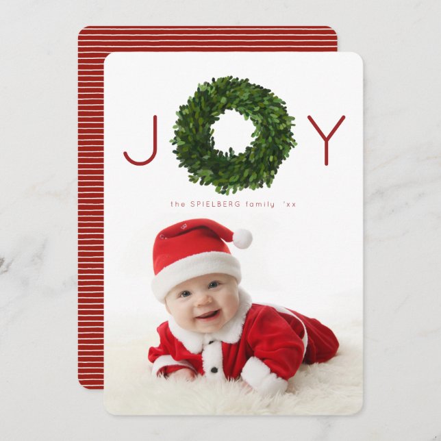 Boxwood Wreath Christmas Holiday Flat Card (Front/Back)